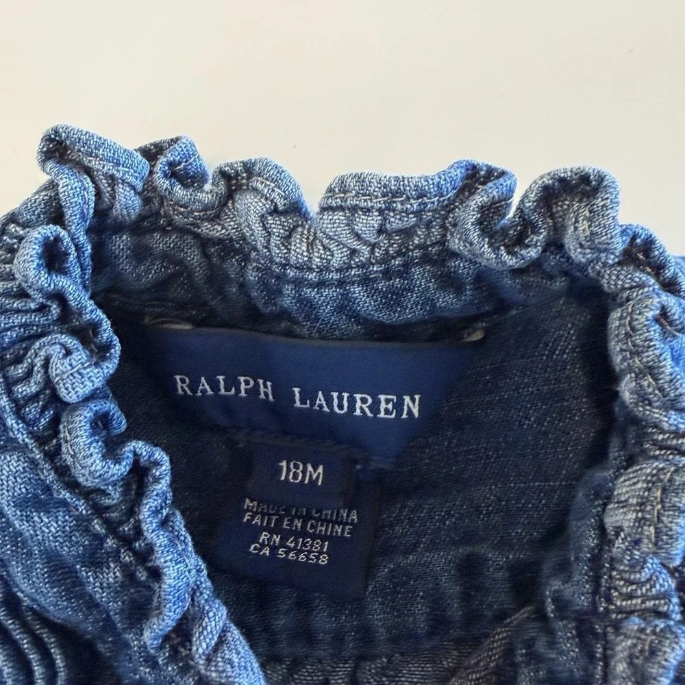 Ralph Lauren Chambray Dress Baby Girls Size 18 Months Heritage Preppy Denim Logo